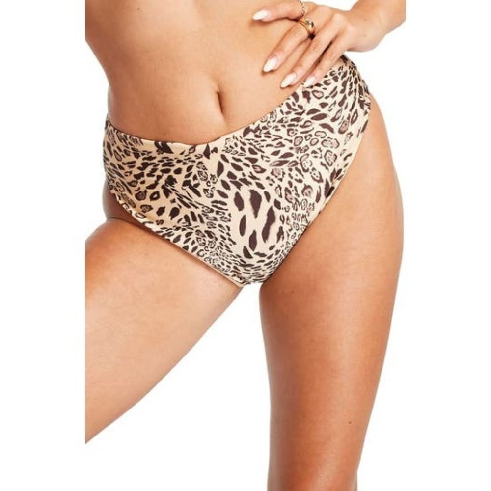 NWOT Topshop High Waist Animal Print Bikini Bottoms, Size M
